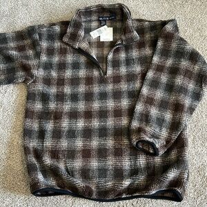 Nautica NWT cuddle pullover mens size xxl plaid brown grey 1/4 zip high collar
